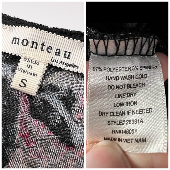 Monteau Black Pink Blue Crushed Velvet Floral Burnout Kimono Jacket Small - Picture 3 of 10